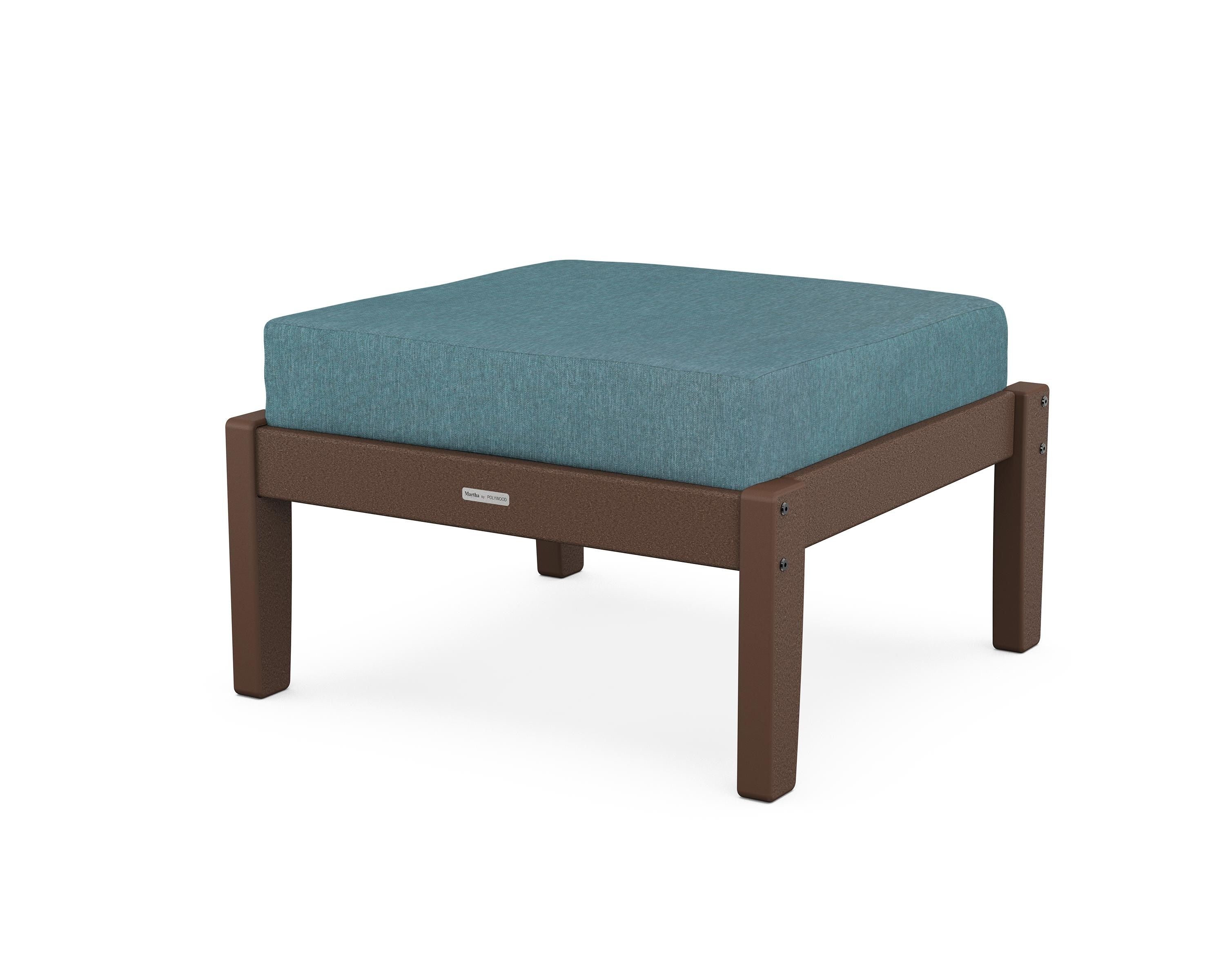Martha Stewart by POLYWOOD® Chinoiserie Deep Seating Ottoman in Mahogany / Ocean Teal