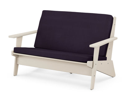 POLYWOOD® Riviera Modern Lounge Loveseat in Sand / Navy Linen
