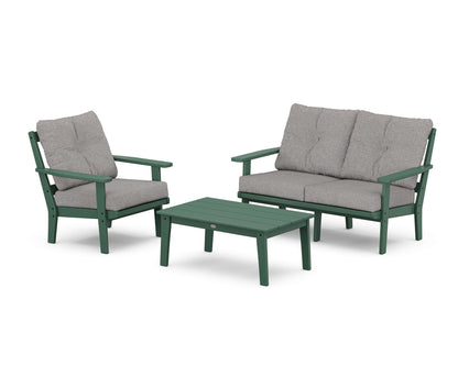 POLYWOOD® Oxford 3-Piece Deep Seating Set with Loveseat in Green / Grey Mist
