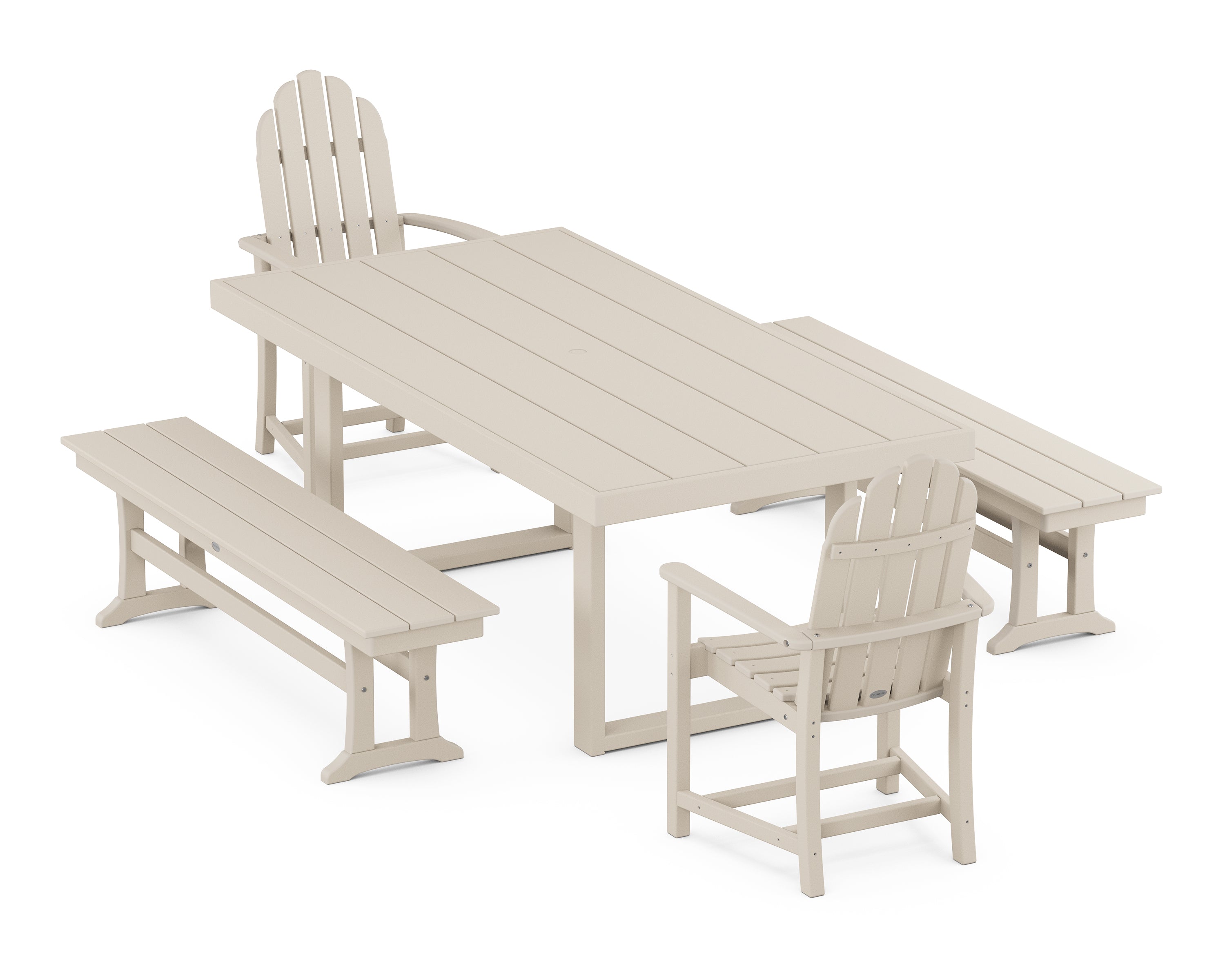 POLYWOOD® Classic Adirondack 5-Piece Dining Set with Benches in Sand