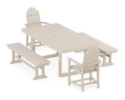 POLYWOOD® Classic Adirondack 5-Piece Dining Set with Benches in Sand