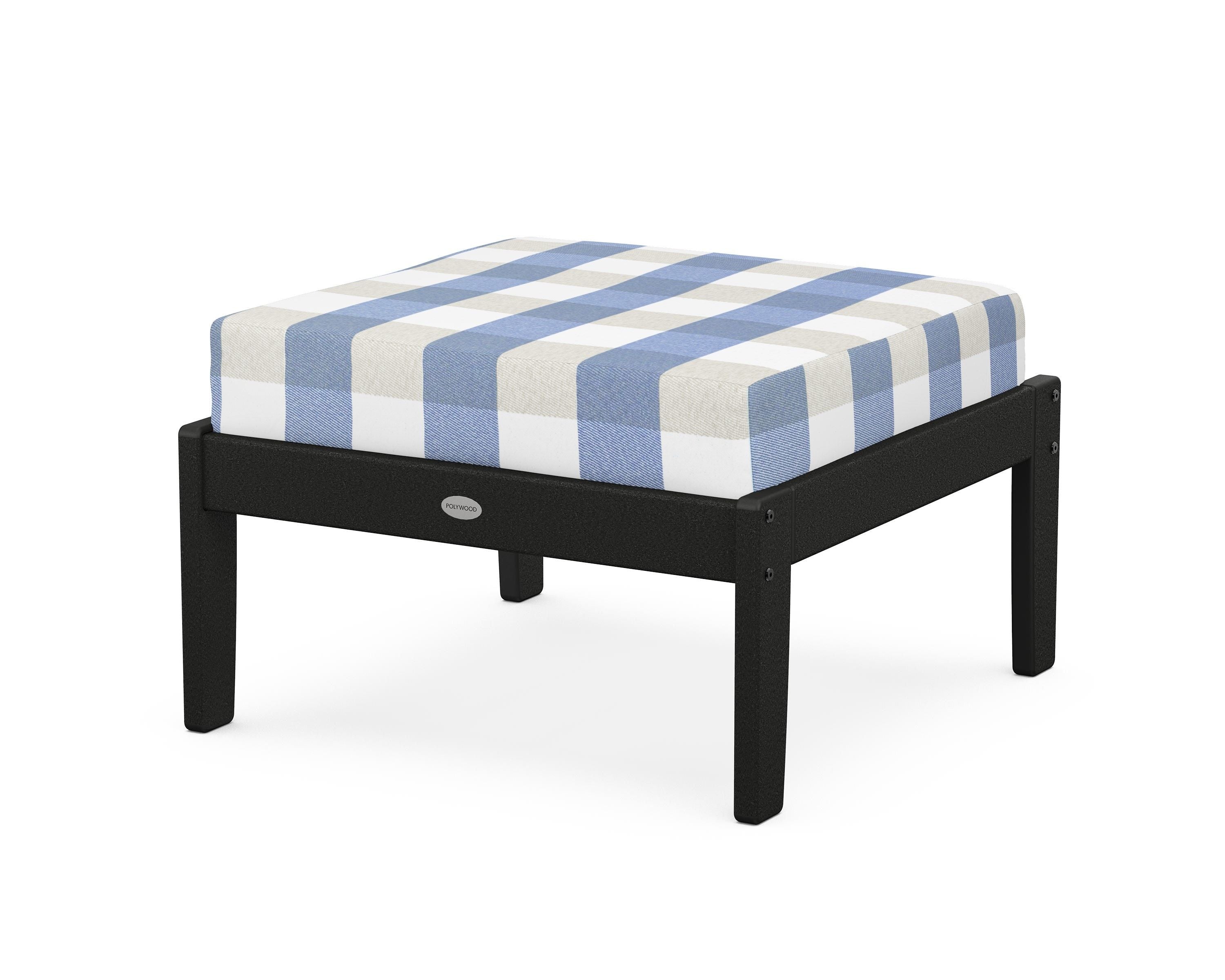 POLYWOOD® Braxton Deep Seating Ottoman in Black / Buffalo Plaid Sky Blue