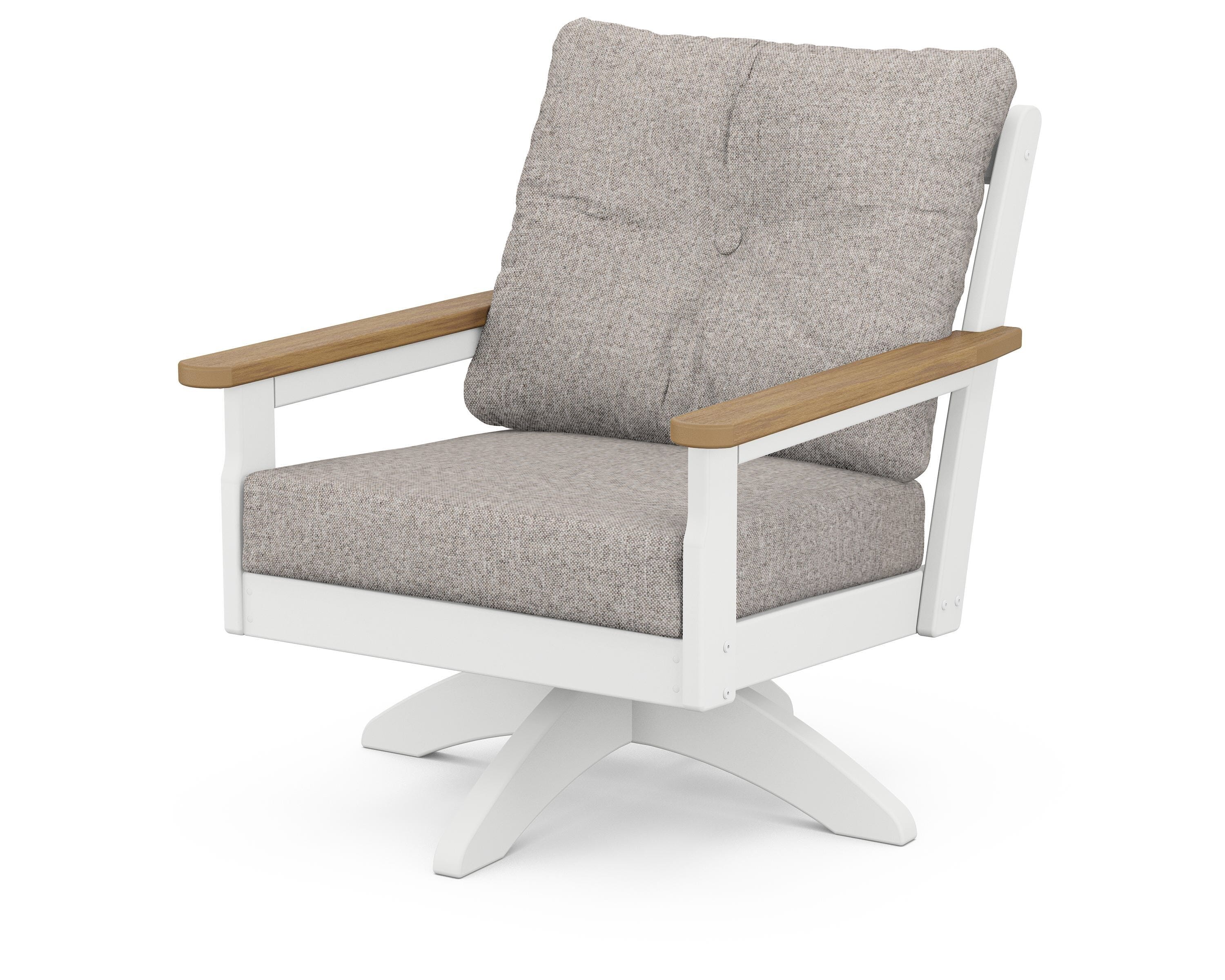 POLYWOOD® Vineyard Deep Seating Swivel Chair in White / Natural / Weathered Tweed