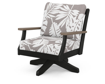 POLYWOOD® Braxton Deep Seating Swivel Chair in Black / Kona / Leaf Grey Mist