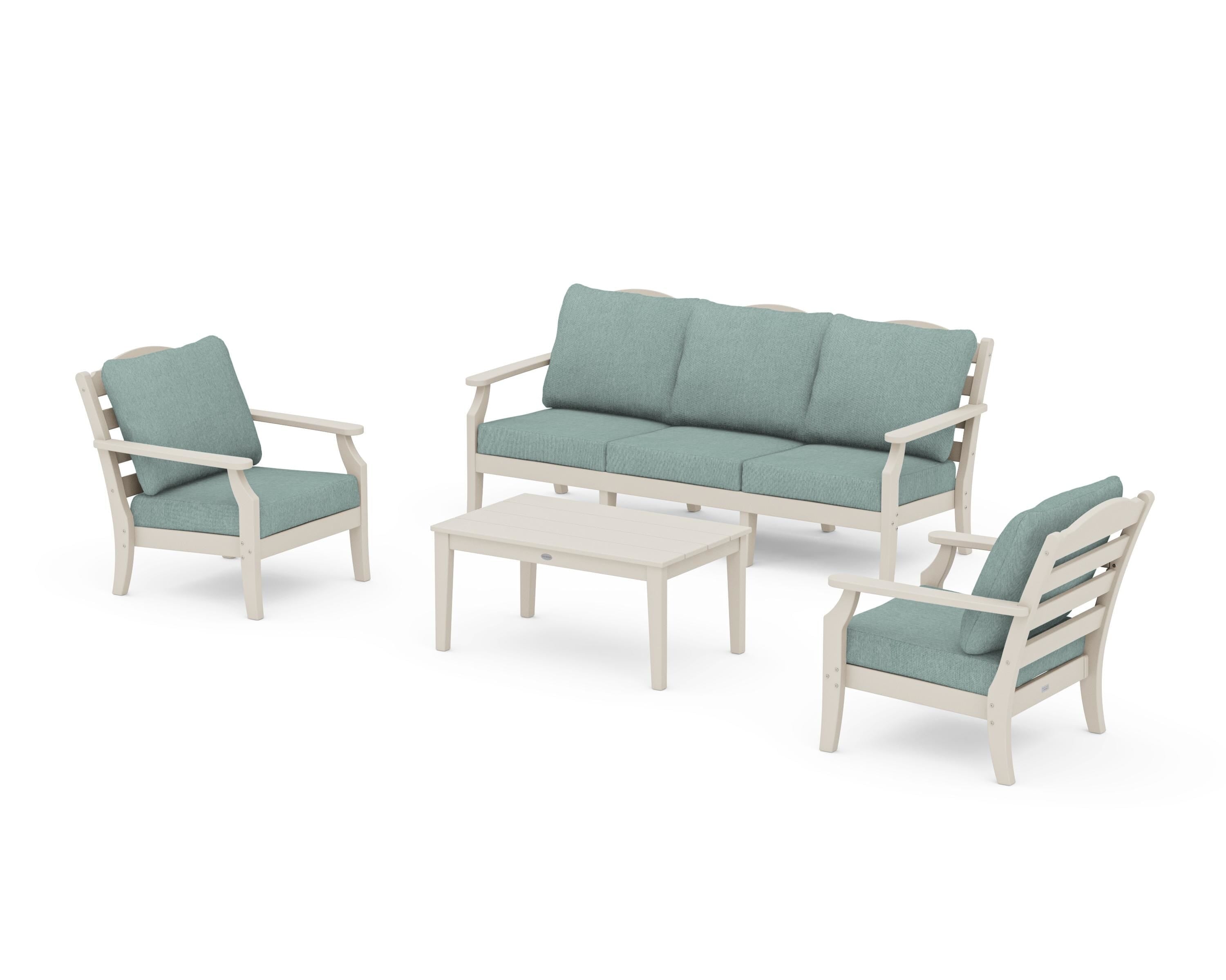 Draper James™ by  POLYWOOD® Savannah 4-Piece Deep Seating Set with Sofa in Sand / Glacier Spa