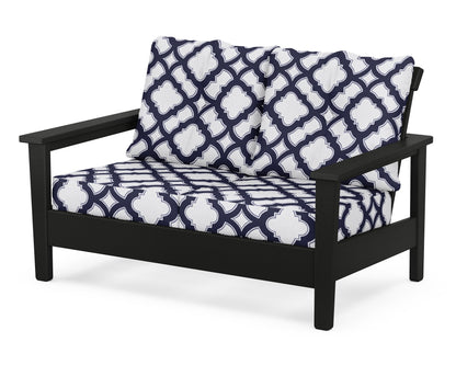 POLYWOOD® Prescott Deep Seating Loveseat in Black / Trellis Navy