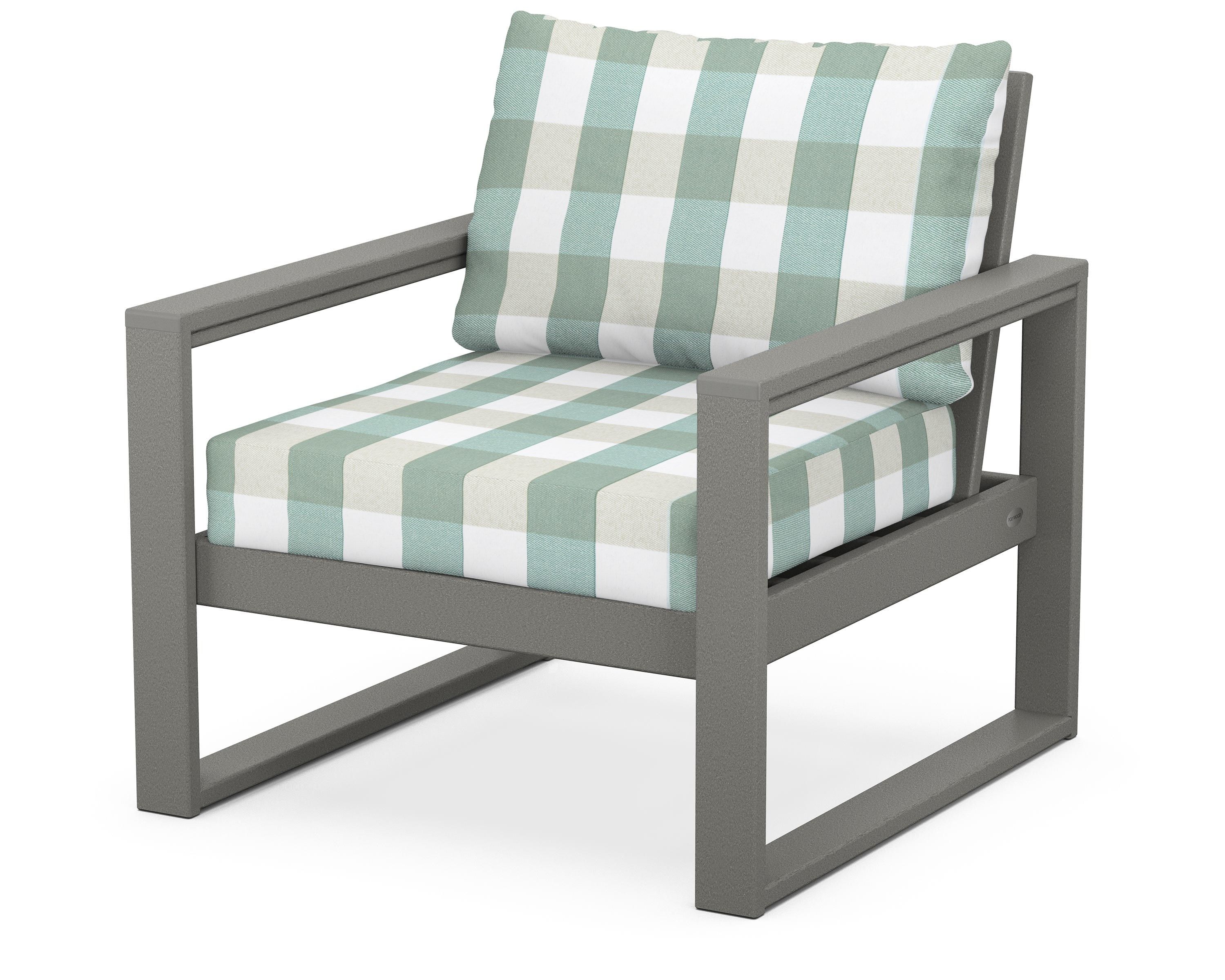 POLYWOOD® EDGE Club Chair in Slate Grey / Buffalo Plaid Glacier Spa