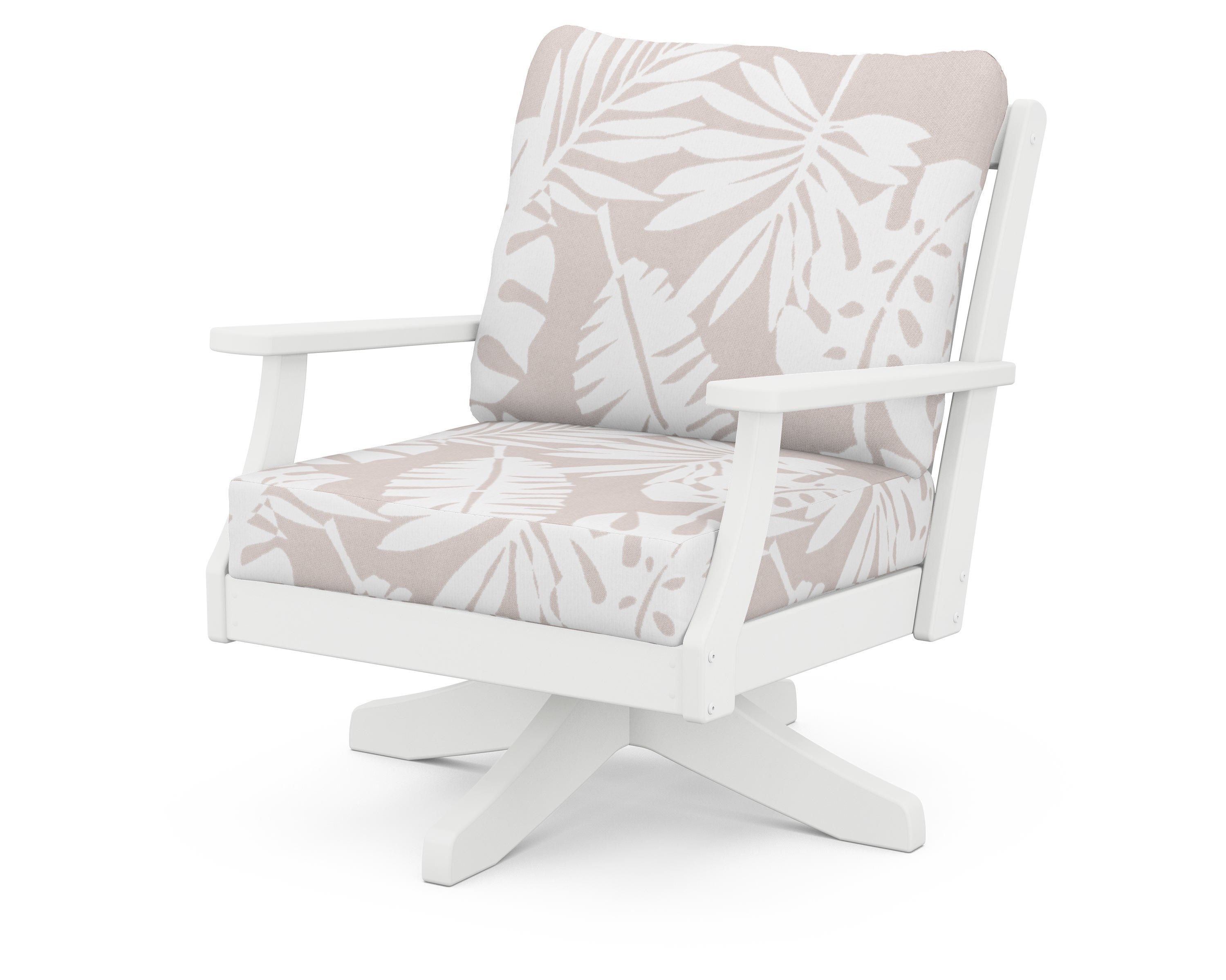 POLYWOOD® Braxton Deep Seating Swivel Chair in White / Leaf Dune Burlap