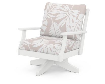 POLYWOOD® Braxton Deep Seating Swivel Chair in White / Leaf Dune Burlap