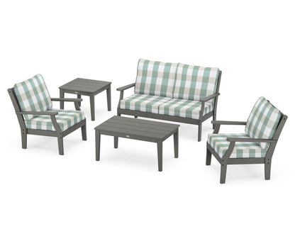 POLYWOOD® Braxton 5-Piece Deep Seating Set in Slate Grey / Buffalo Plaid Glacier Spa