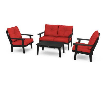 POLYWOOD® Lakeside 4-Piece Deep Seating Set in Black / Crimson Linen