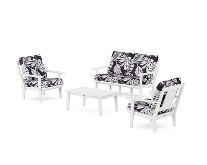 POLYWOOD® Prairie 4-Piece Deep Seating Set with Loveseat in White / Leaf Navy