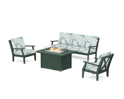 POLYWOOD® Braxton Deep Seating Fire Pit Table Set in Green / Leaf Glacier Spa