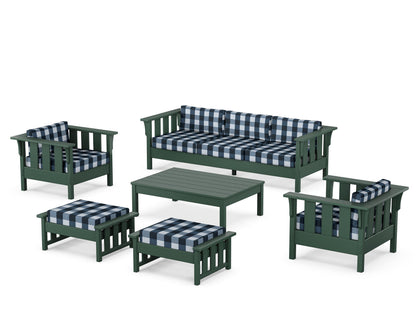 Martha Stewart by POLYWOOD® Acadia 6-Piece Lounge Sofa Set in Green / Buffalo Plaid Marine Indigo