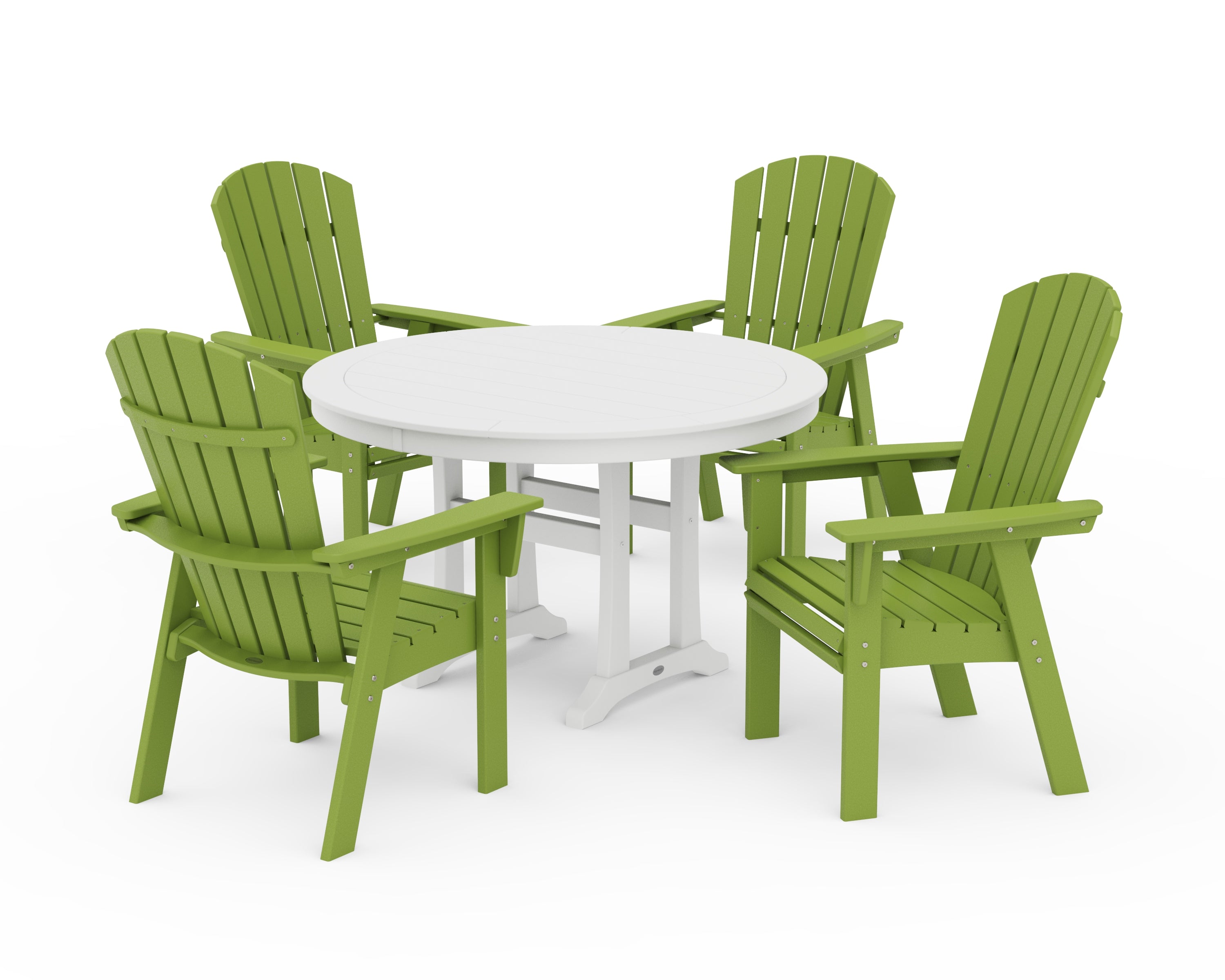 POLYWOOD® Nautical Curveback Adirondack 5-Piece Round Dining Set with Trestle Legs in Lime / White