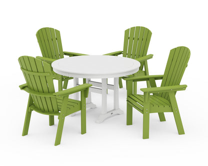 POLYWOOD® Nautical Curveback Adirondack 5-Piece Round Dining Set with Trestle Legs in Lime / White