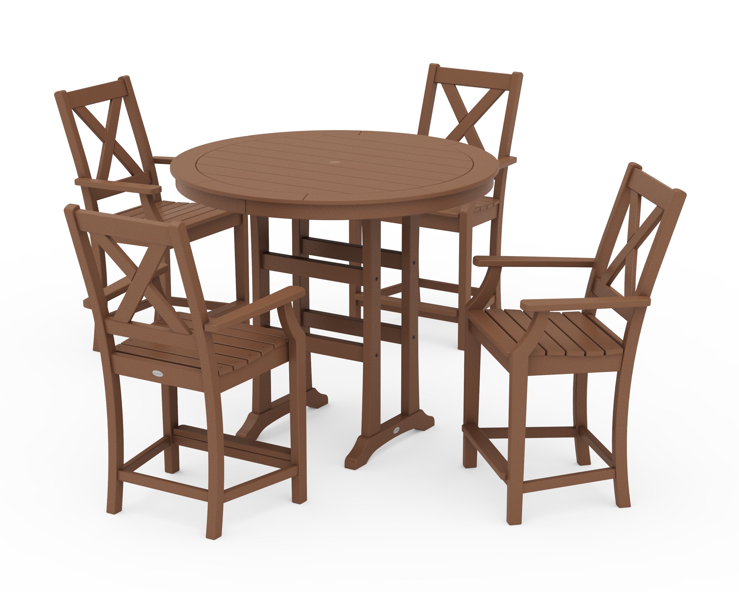 POLYWOOD® Braxton 5-Piece Nautical Trestle Arm Chair Counter Set in Teak