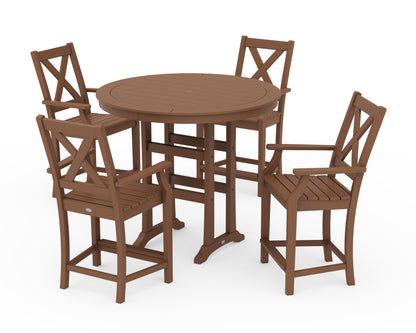 POLYWOOD® Braxton 5-Piece Nautical Trestle Arm Chair Counter Set in Teak