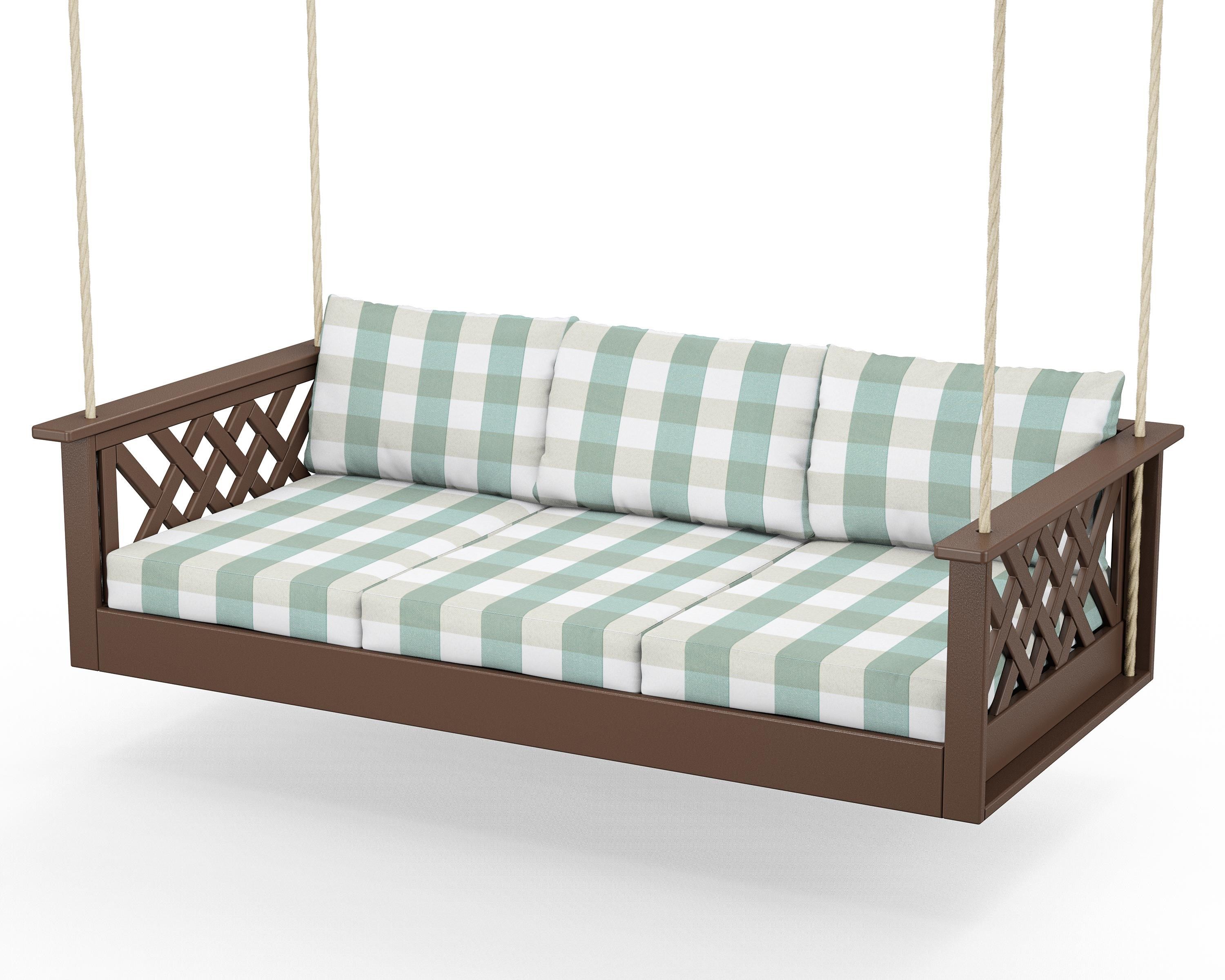 Country Living Wovendale Daybed Swing in Mahogany / Buffalo Plaid Glacier Spa