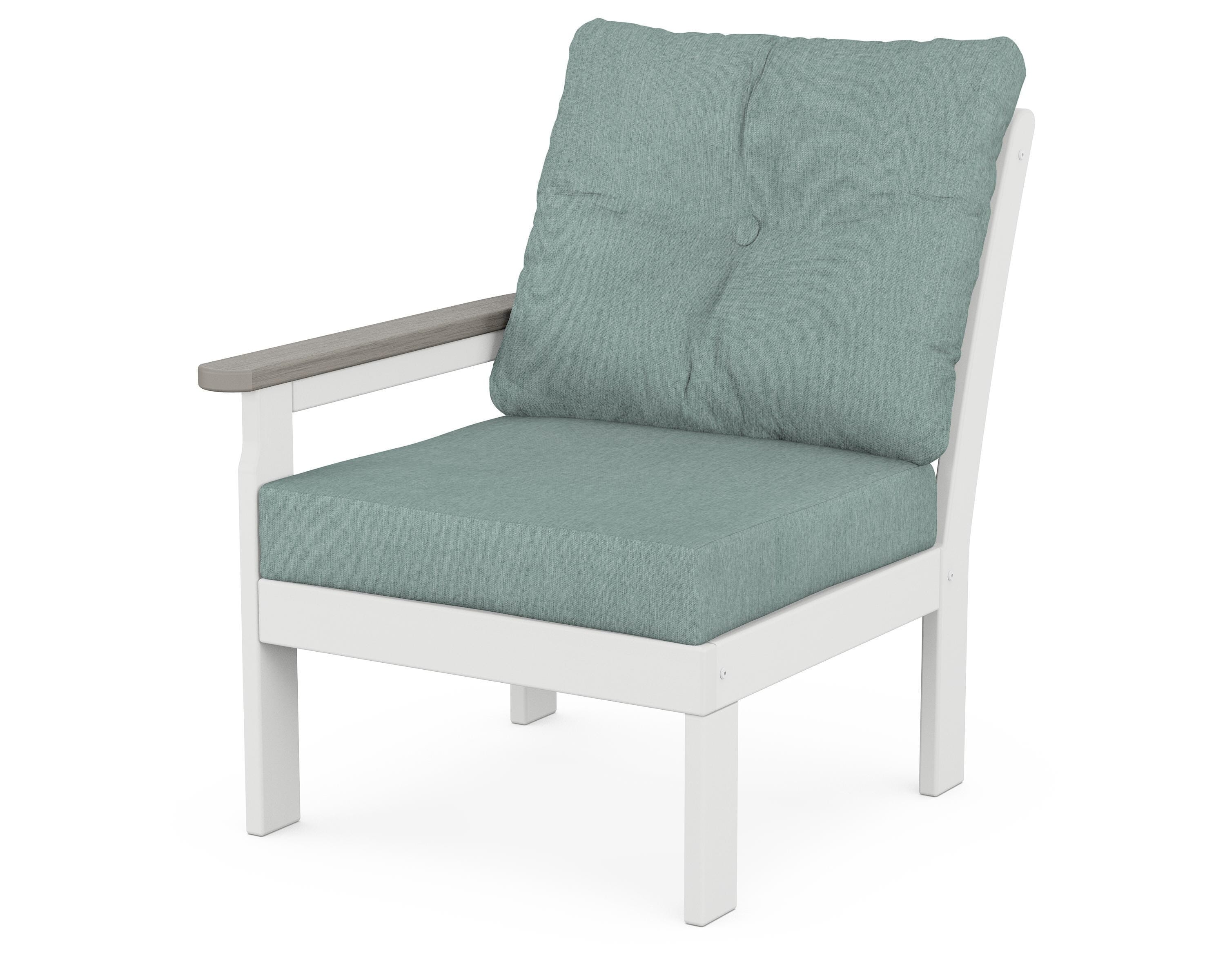 POLYWOOD® Vineyard Modular Left Arm Chair in White / Driftwood / Glacier Spa
