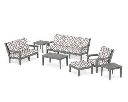 POLYWOOD® Chippendale 7-Piece Deep Seating Set in Slate Grey / Trellis Grey Mist