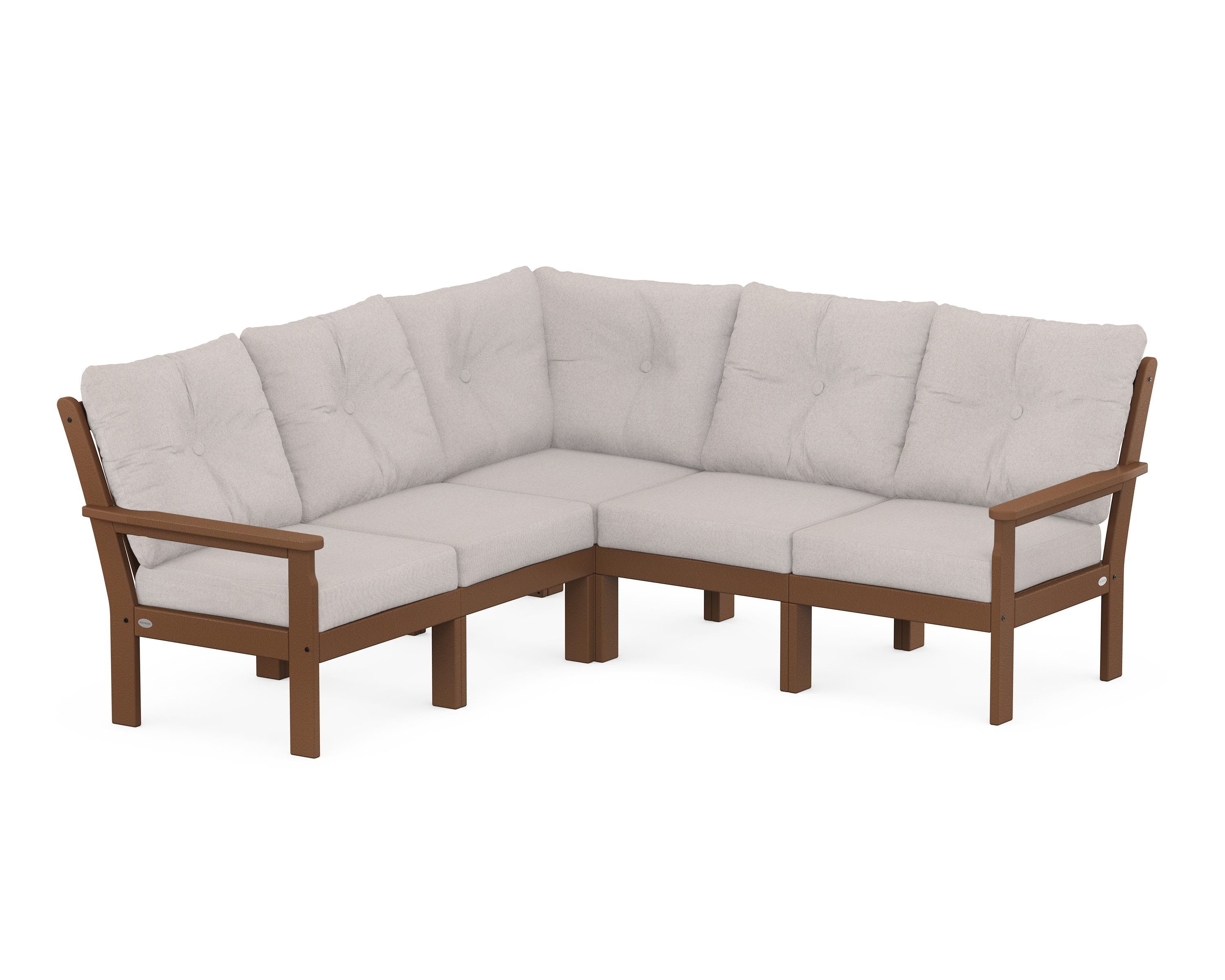 POLYWOOD® Vineyard 5-Piece Sectional in Teak / Dune Burlap