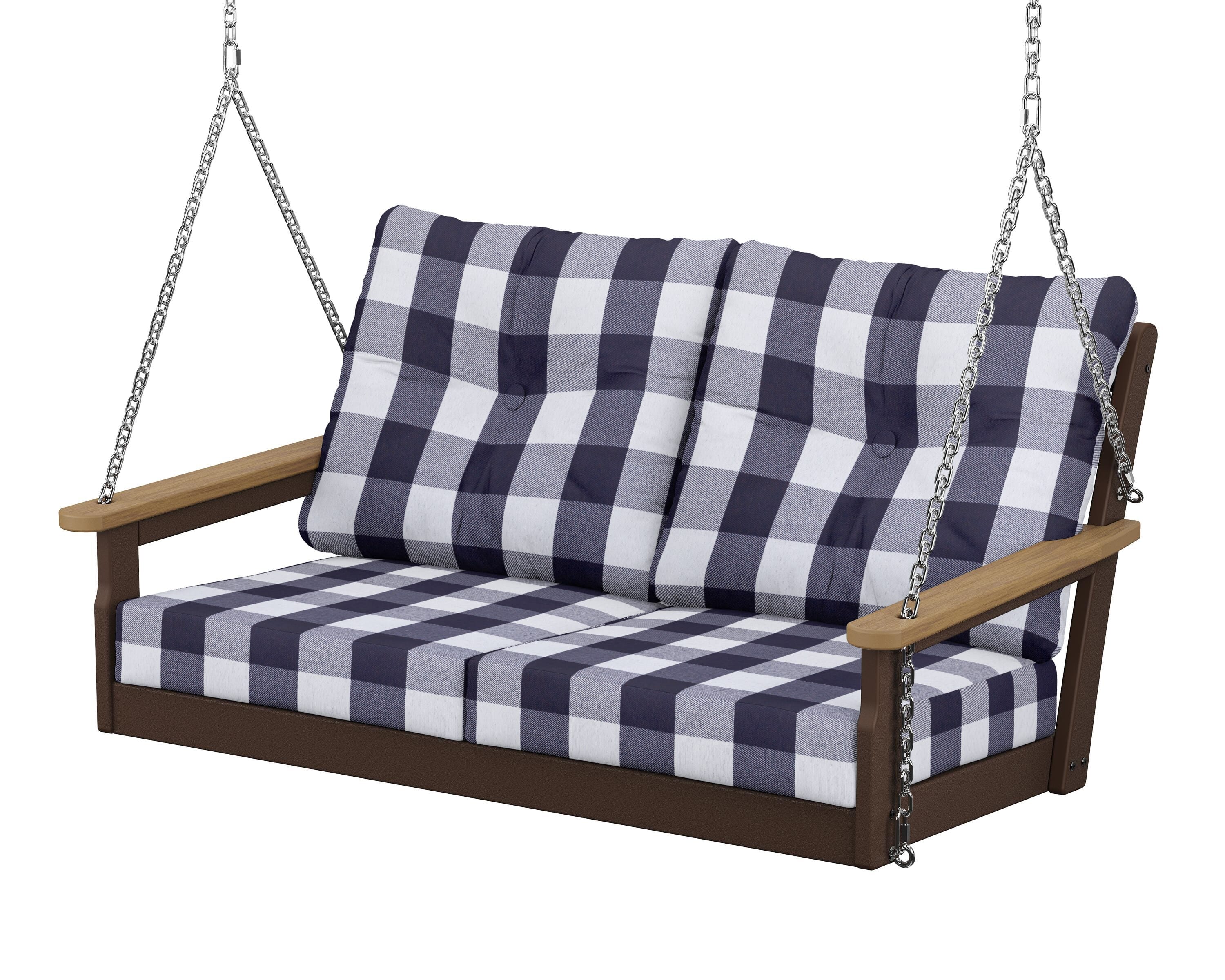 POLYWOOD® Vineyard Deep Seating Swing in Mahogany / Natural / Buffalo Plaid Navy