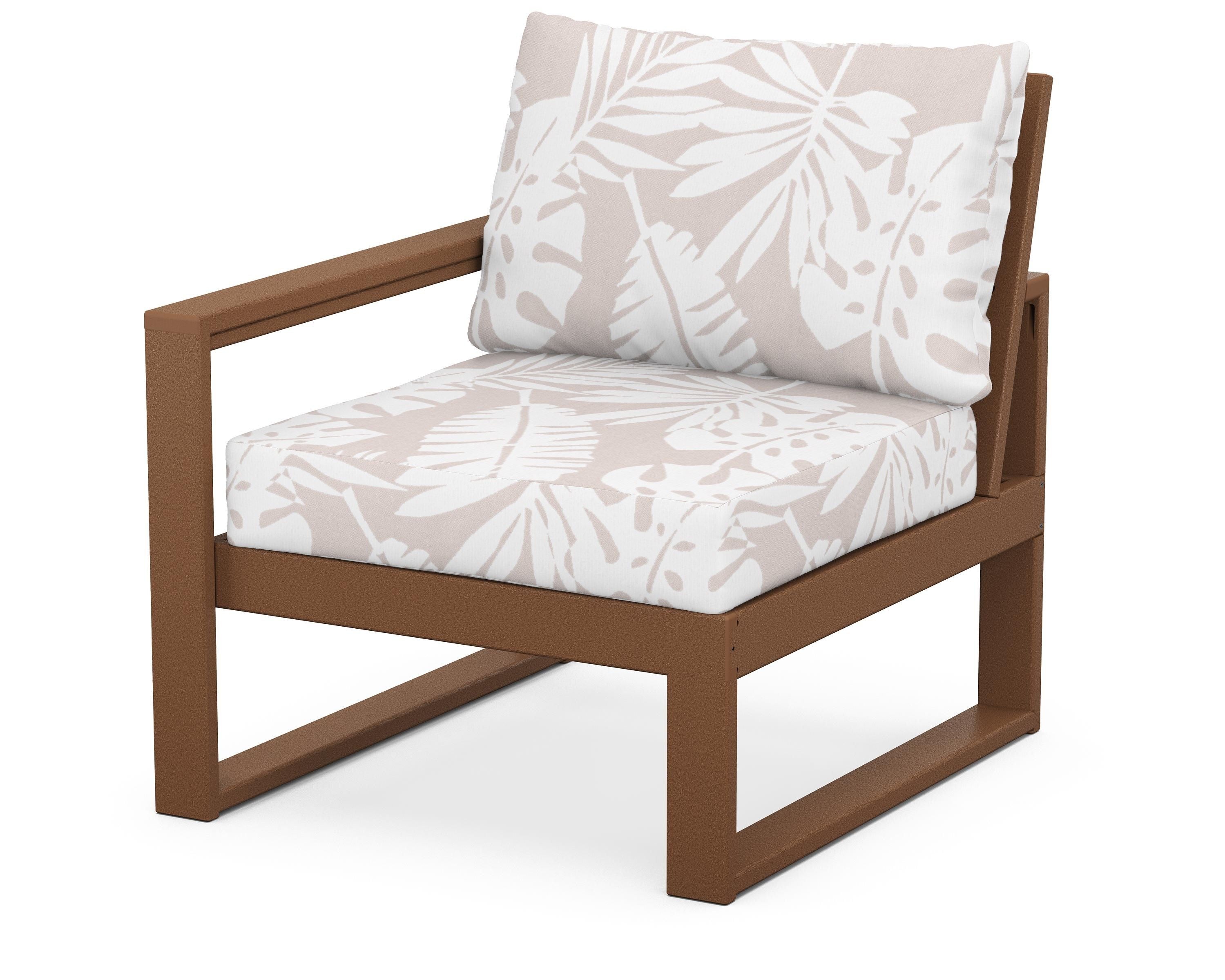 POLYWOOD® EDGE Modular Left Arm Chair in Teak / Leaf Dune Burlap
