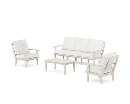 POLYWOOD® Prairie 4-Piece Deep Seating Set with Sofa in Sand / Natural Linen