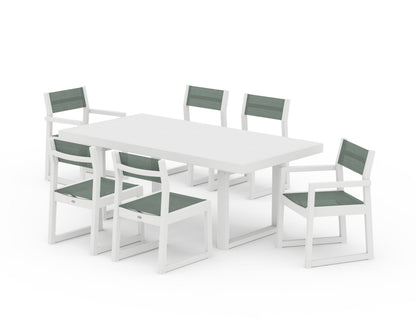 POLYWOOD® EDGE Sling 7-Piece Dining Set in White / Dupioni Sea Mist Sling