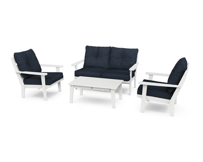 POLYWOOD® Lakeside 4-Piece Deep Seating Set in White / Marine Indigo