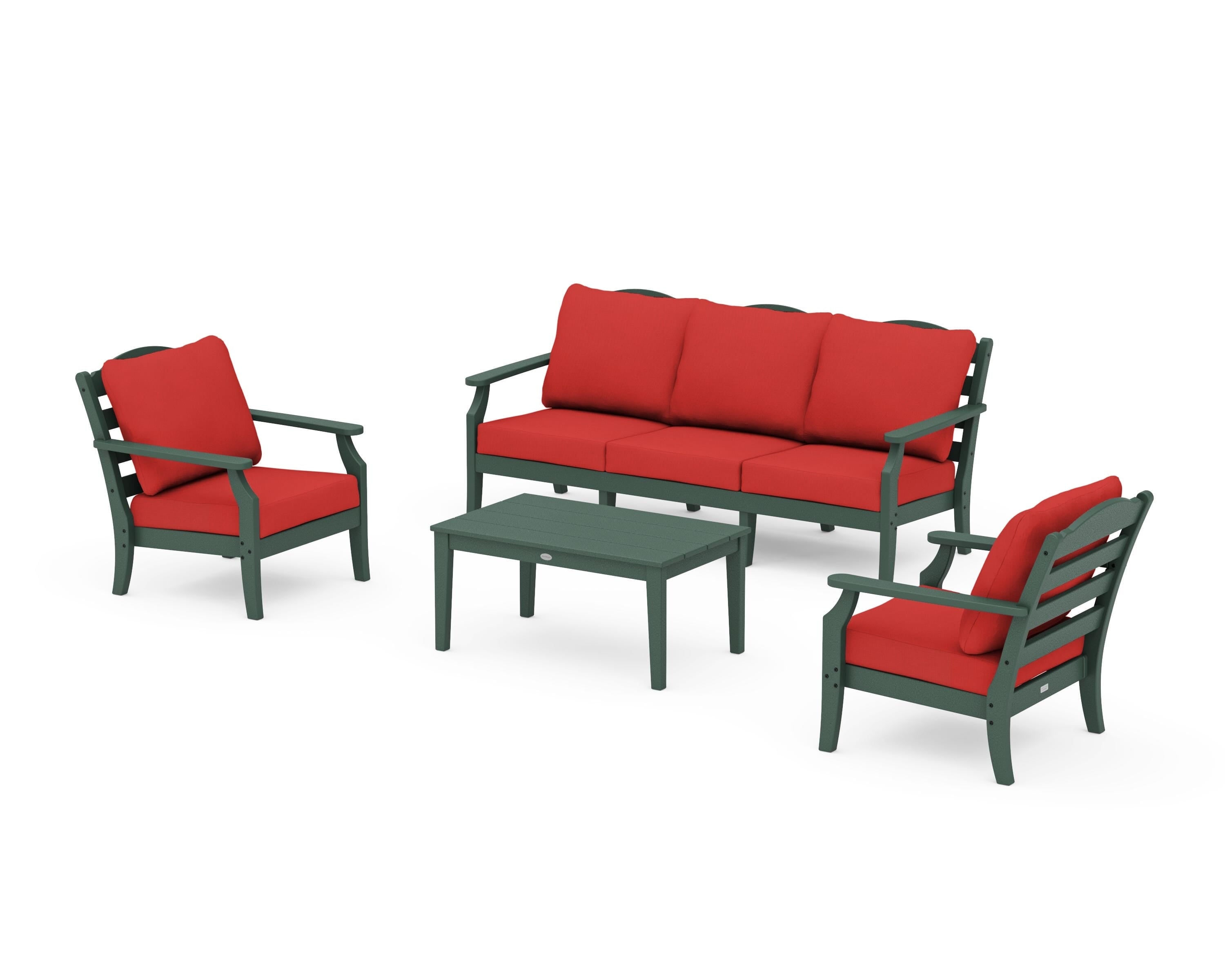 Draper James™ by  POLYWOOD® Savannah 4-Piece Deep Seating Set with Sofa in Green / Crimson Linen