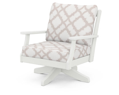 POLYWOOD® Braxton Deep Seating Swivel Chair in Vintage White / Trellis Dune Burlap