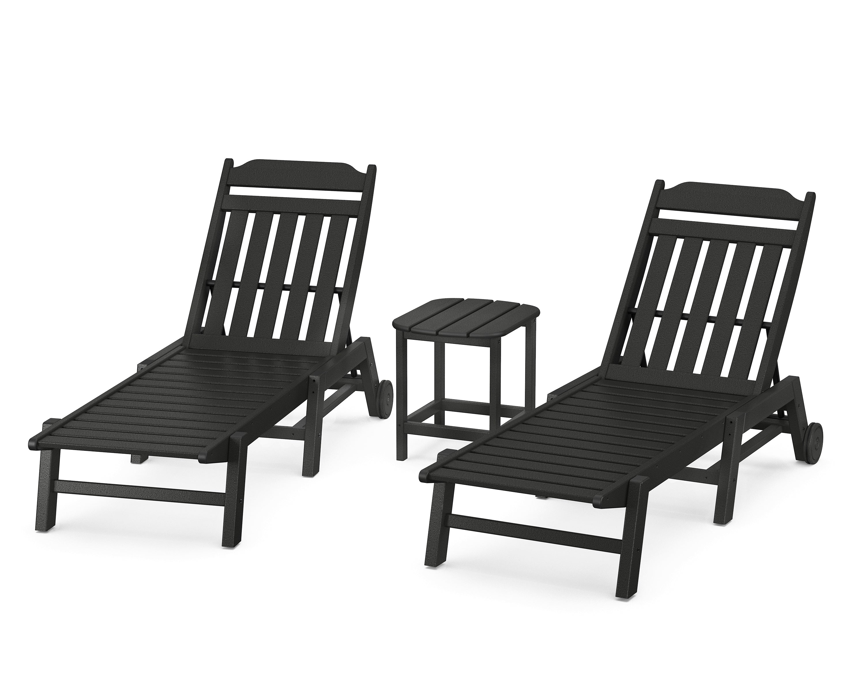 Country Living Cottage 3-Piece Chaise Set with Wheels in Black