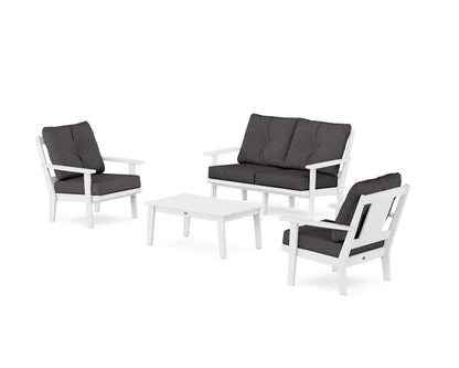 POLYWOOD® Prairie 4-Piece Deep Seating Set with Loveseat in White / Ash Charcoal