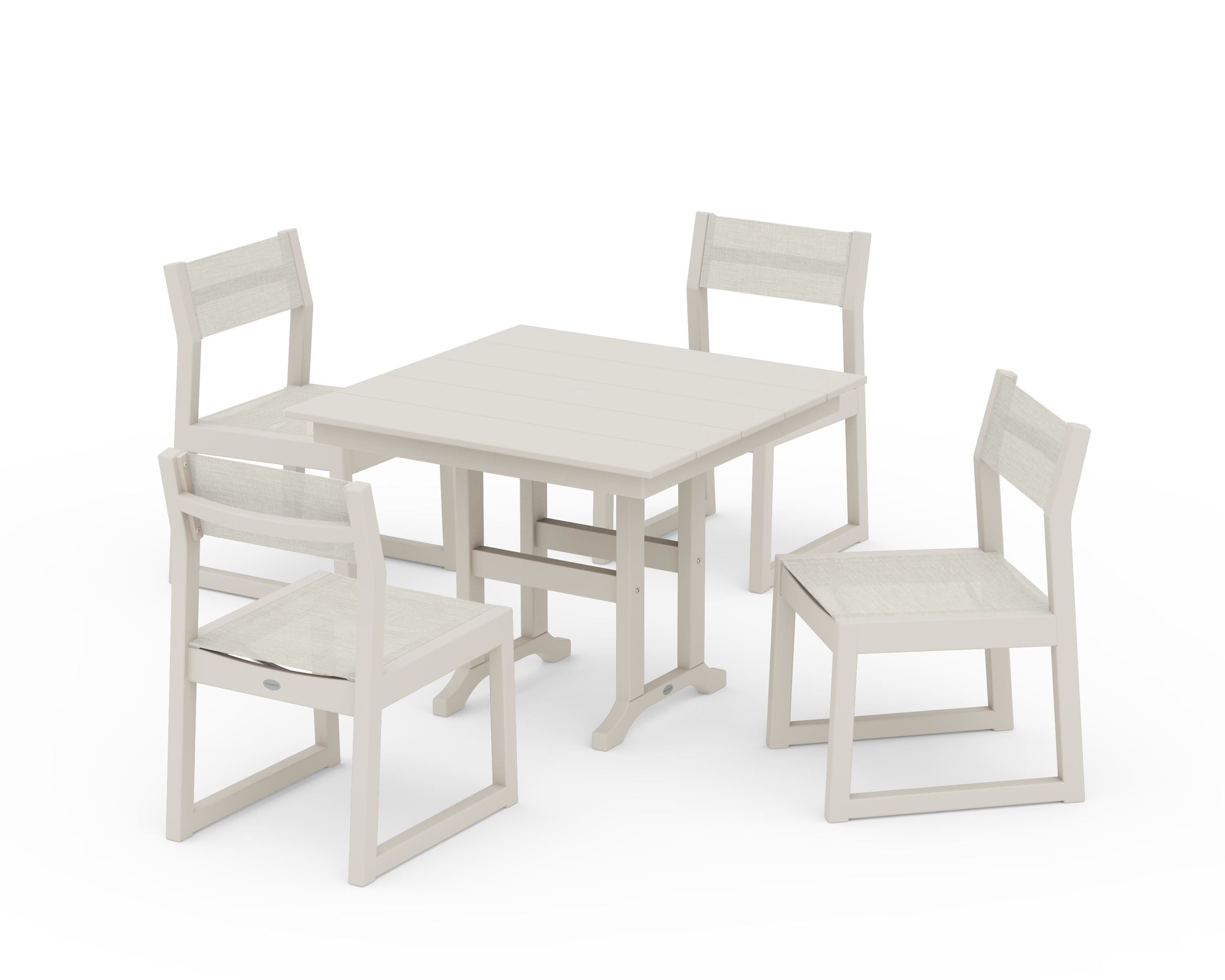POLYWOOD® EDGE Sling Side Chair 5-Piece Farmhouse Dining Set in Sand / Parchment Sling