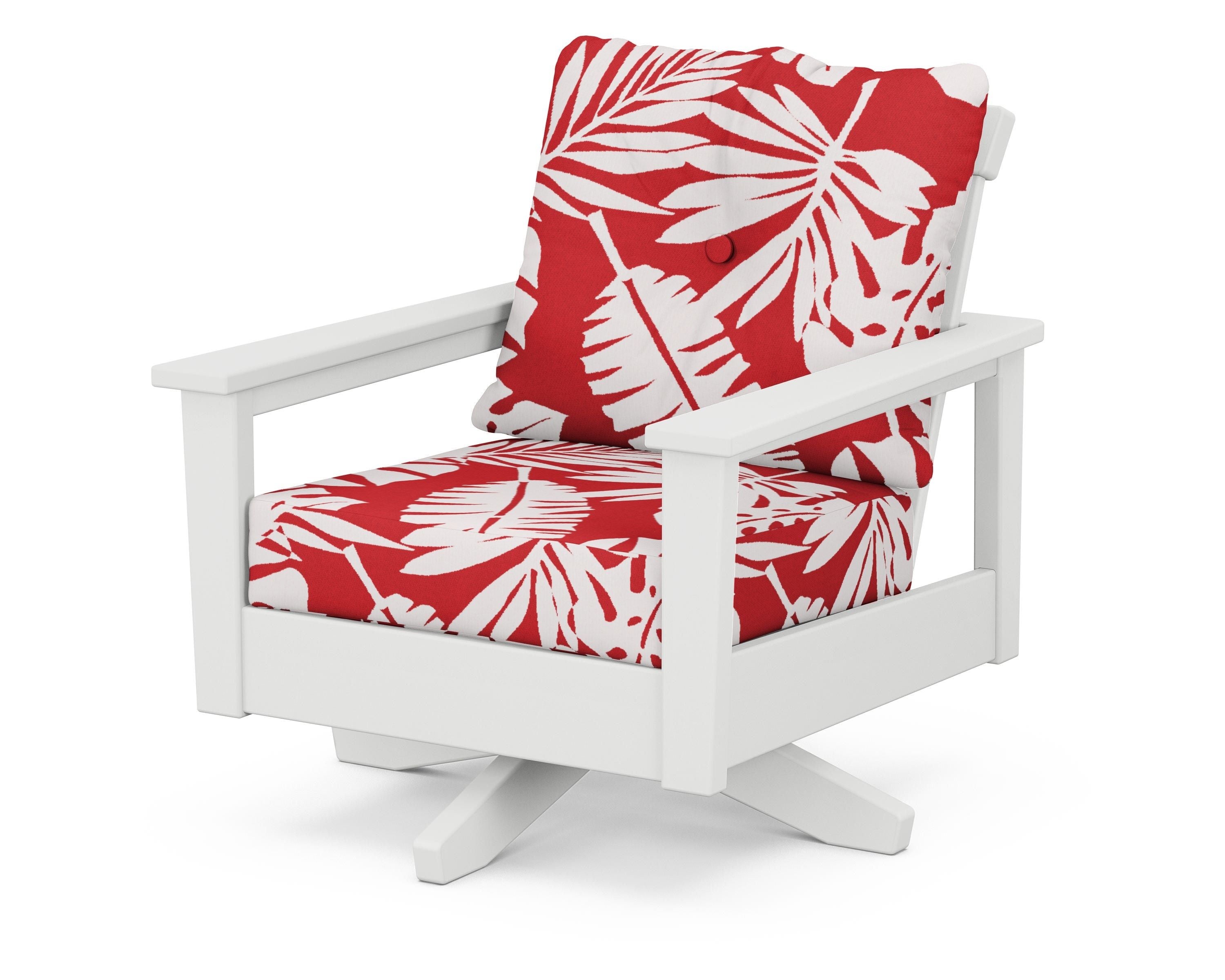 POLYWOOD® Prescott Deep Seating Swivel Chair in White / Leaf Crimson