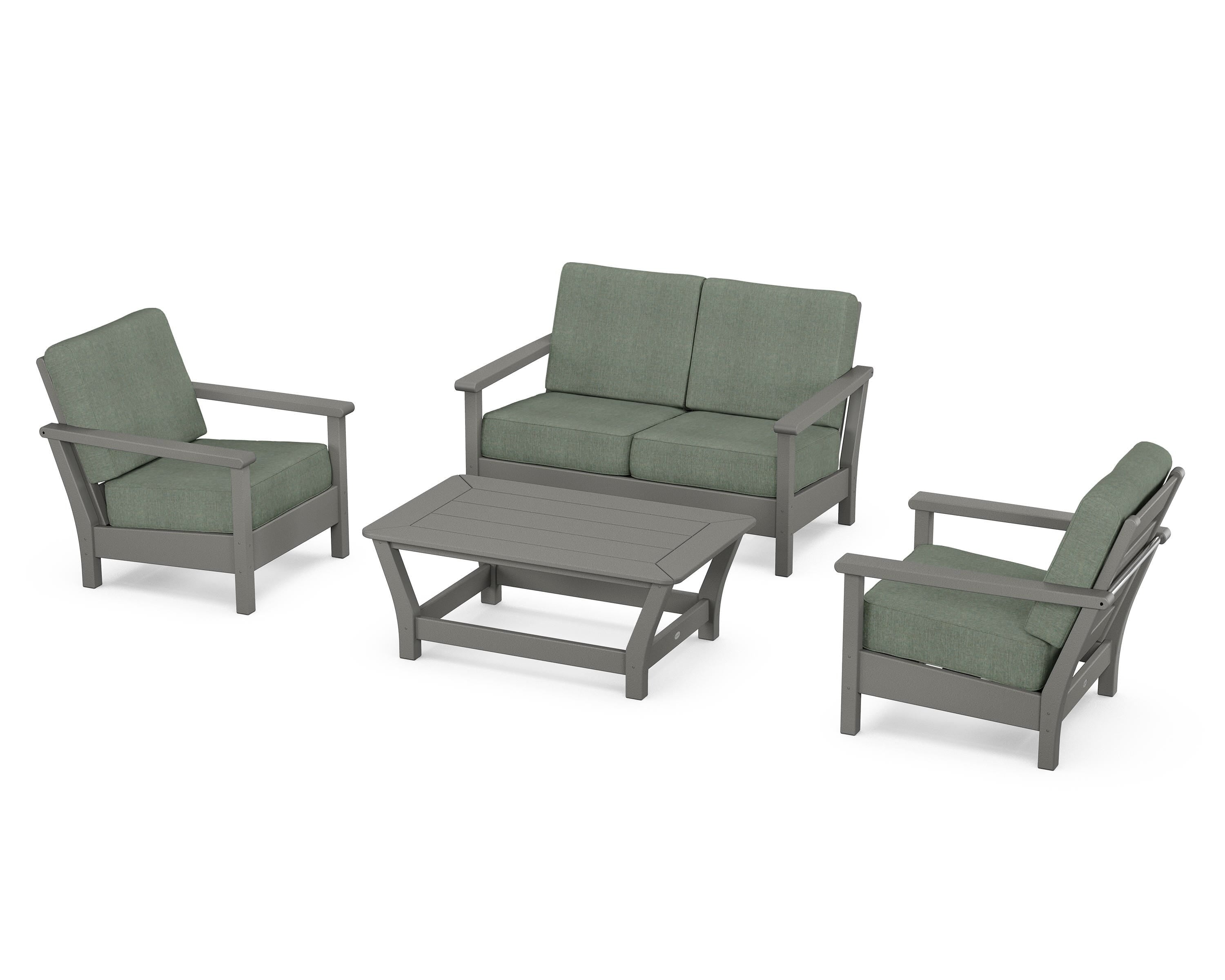 POLYWOOD® Harbour 4-Piece Deep Seating Set in Slate Grey / Cast Sage