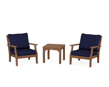 Martha Stewart by POLYWOOD® Chinoiserie 3-Piece Deep Seating Set in Teak / Navy