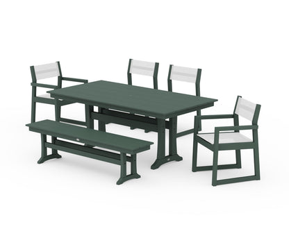 POLYWOOD® EDGE Sling 6-Piece Farmhouse Dining Set With Trestle Legs in Green / White Sling