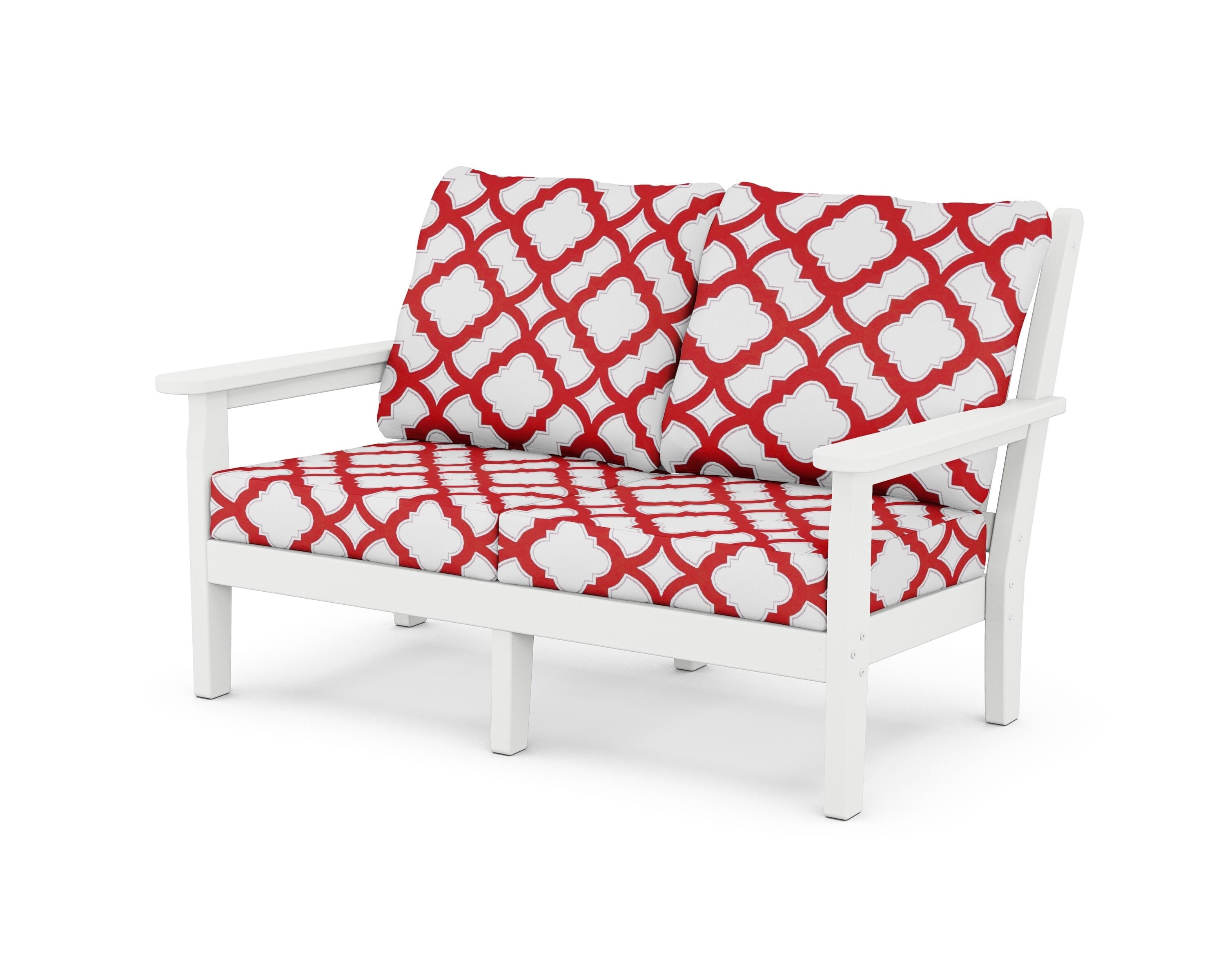 POLYWOOD® Chippendale Deep Seating Loveseat in White / Trellis Crimson