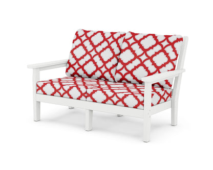POLYWOOD® Chippendale Deep Seating Loveseat in White / Trellis Crimson