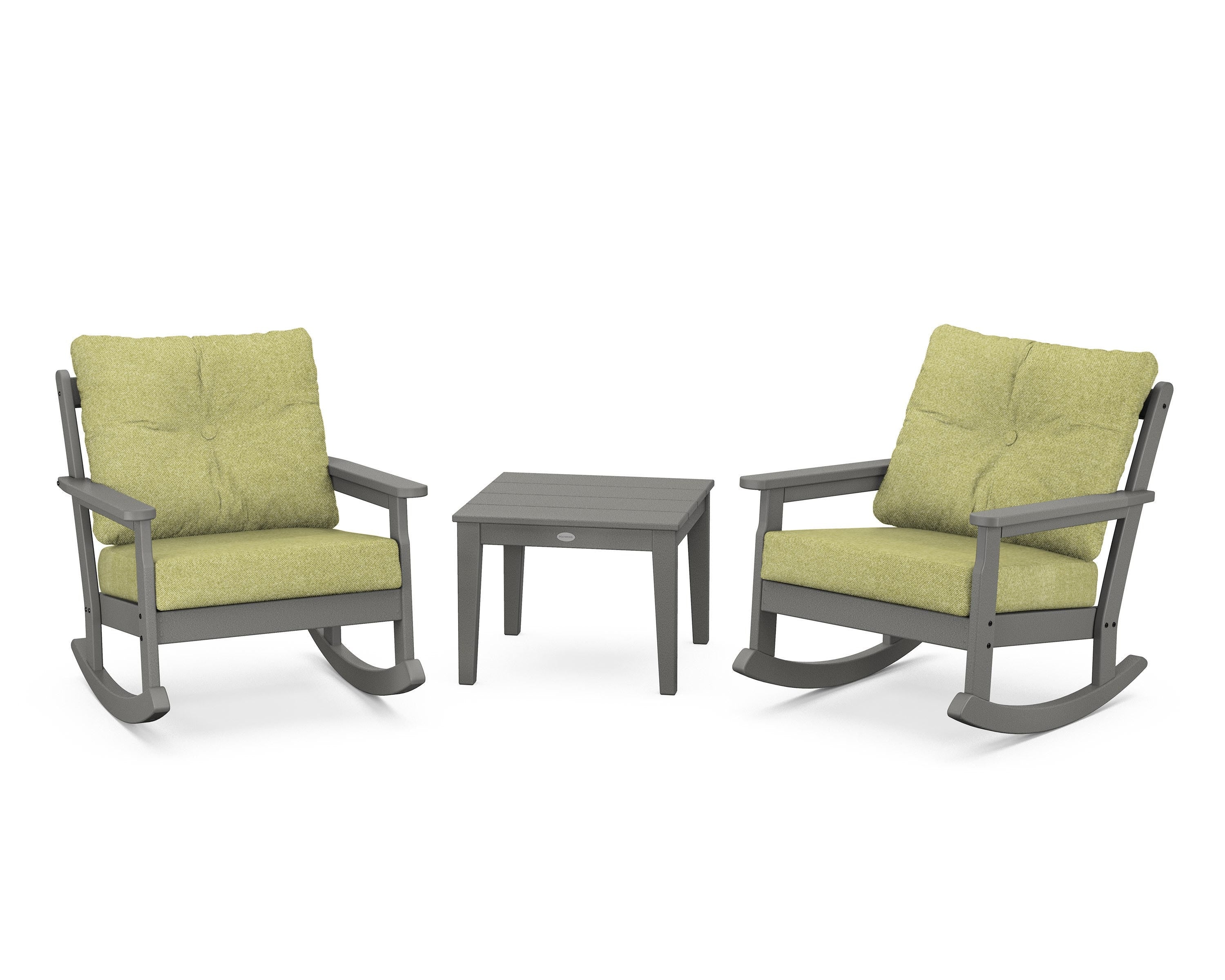 POLYWOOD® Vineyard 3-Piece Deep Seating Rocker Set in Slate Grey / Chartreuse Boucle