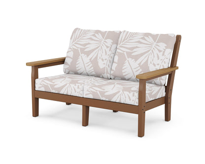 POLYWOOD® Chippendale Deep Seating Loveseat in Teak / Natural / Leaf Dune Burlap