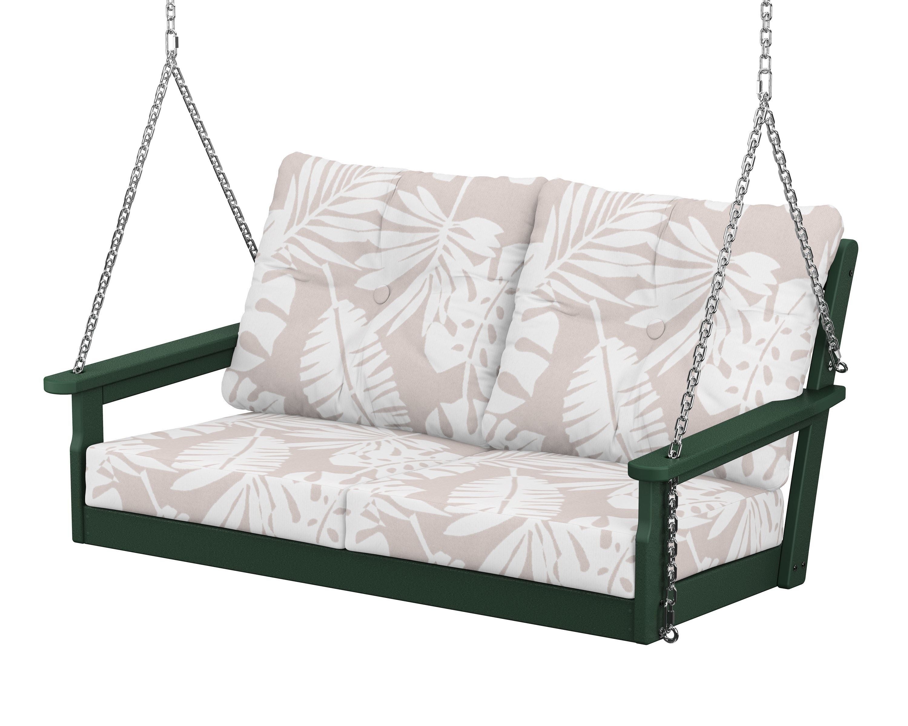 POLYWOOD® Vineyard Deep Seating Swing in Green / Leaf Dune Burlap