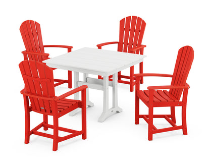 POLYWOOD® Palm Coast 5-Piece Farmhouse Dining Set With Trestle Legs in Sunset Red / White