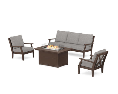 POLYWOOD® Braxton Deep Seating Fire Pit Table Set in Mahogany / Grey Mist