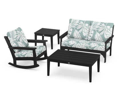 POLYWOOD® Vineyard 4-Piece Deep Seating Rocker Set in Black / Leaf Glacier Spa