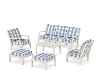Country Living Wovendale 6-Piece Lounge Sofa Set in Sand / Buffalo Plaid Sky Blue