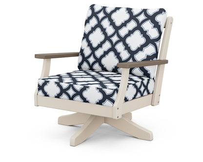 POLYWOOD® Braxton Deep Seating Swivel Chair in Sand / Kona / Trellis Marine Indigo